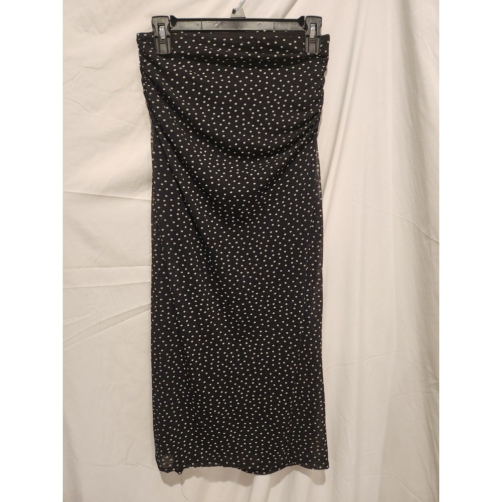 Abercrombie & Fitch Bodycon Polka Dot Ruched Mesh Strapless Midi Dress Black S - Picture 3 of 5